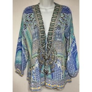 CAMILLA 100% SILK Lace Up Tunic Beaded Women’s Size 1 Small Long Sleeve FLAW